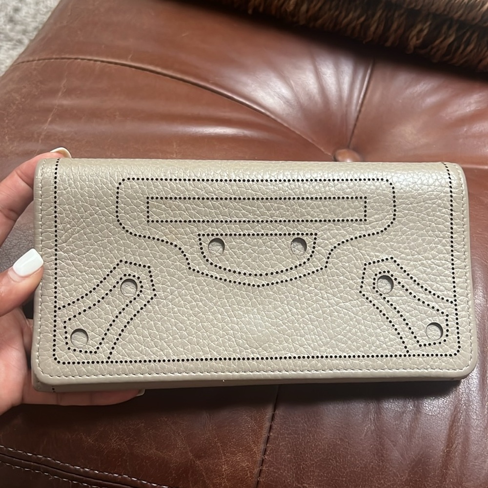 Balenciaga Classic Unisex Long Bi-Fold Perforated Leather Wallet